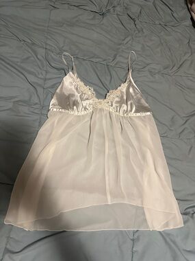 Linea Donatella White Satin & Sheer Lace Chemise Size large